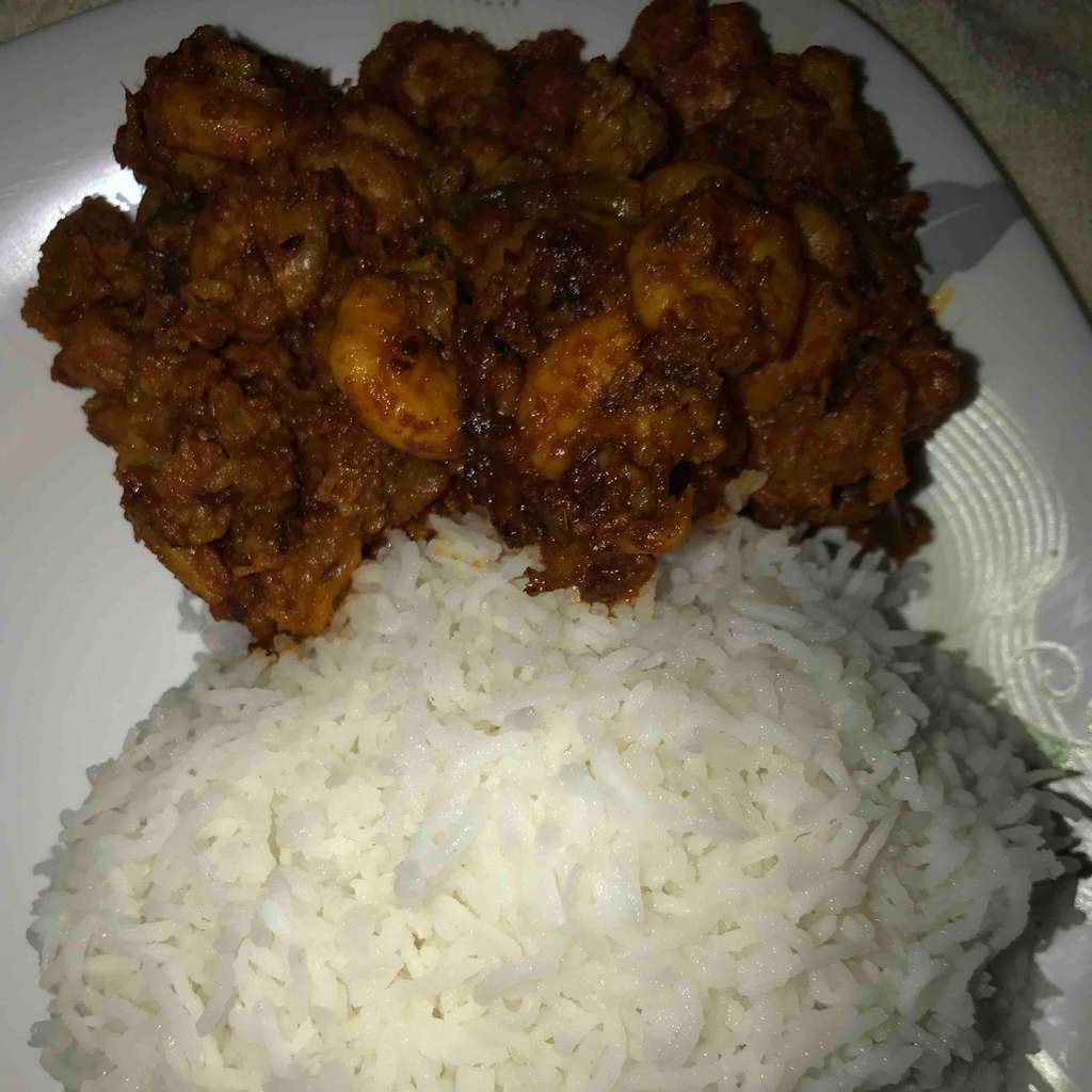 Prawn cauliflower served with steamed rice