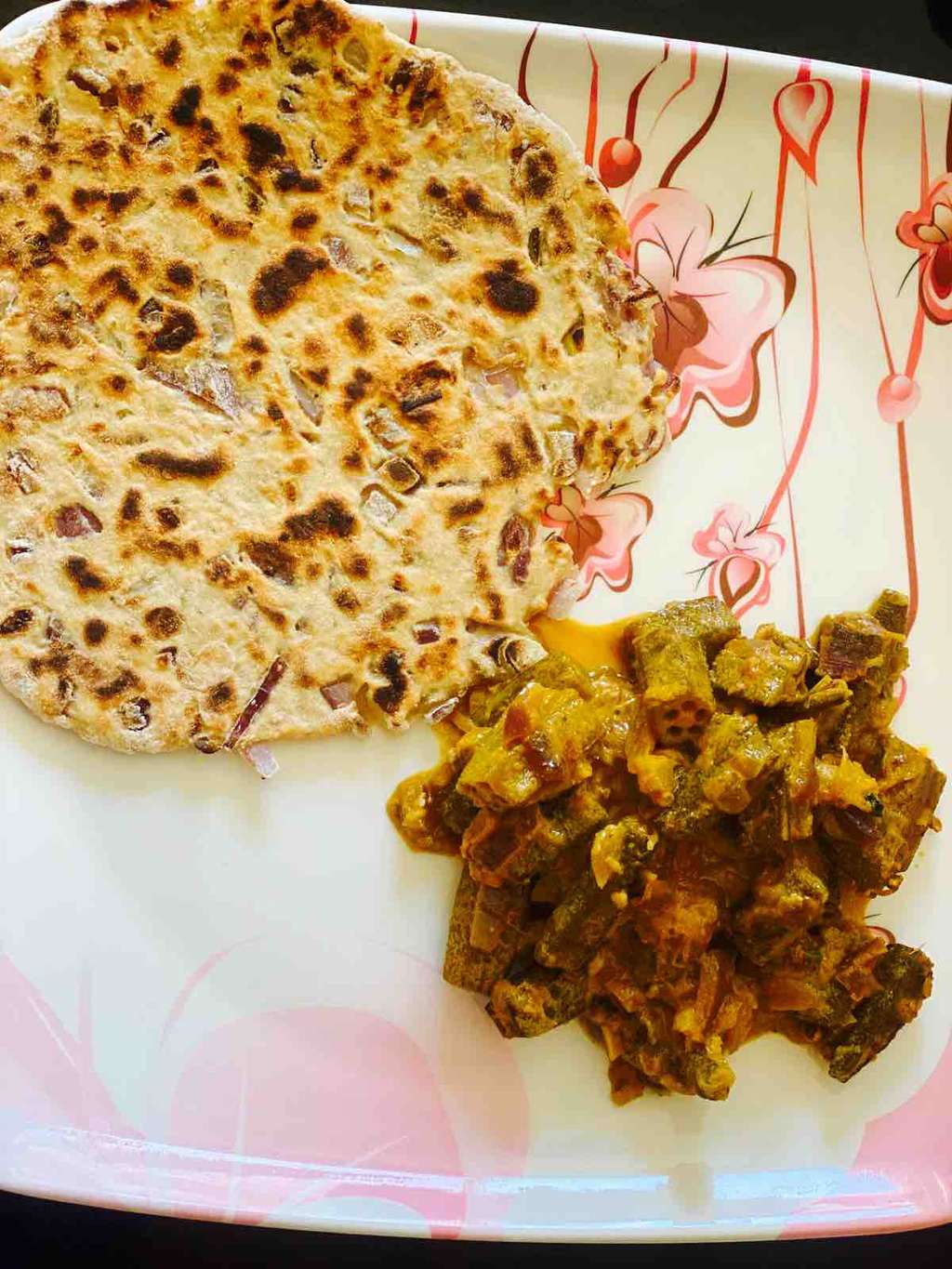 Dahi Bhindi and Soy Flour onion Chapati 