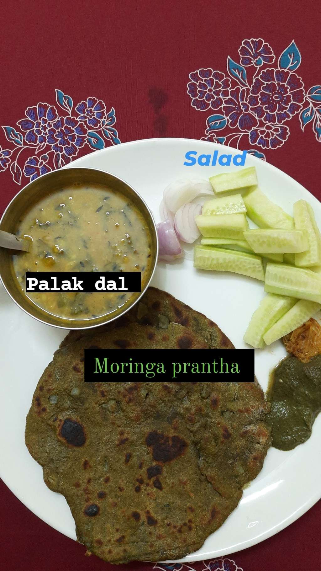 moringa prantha and dal palak