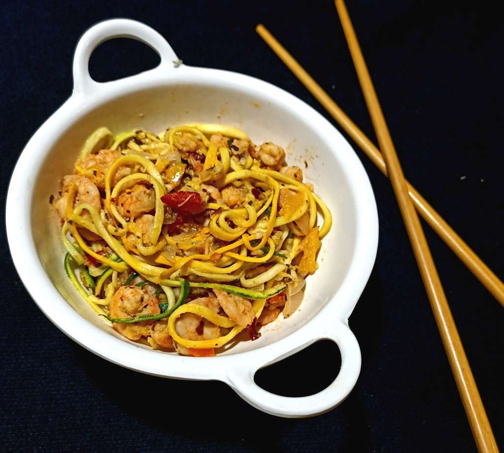 Zoodles in pink sauce with shrimps