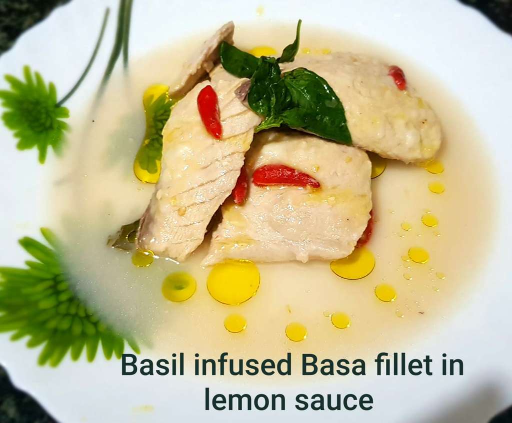 Basil infused Basa fillet in lemon sauce