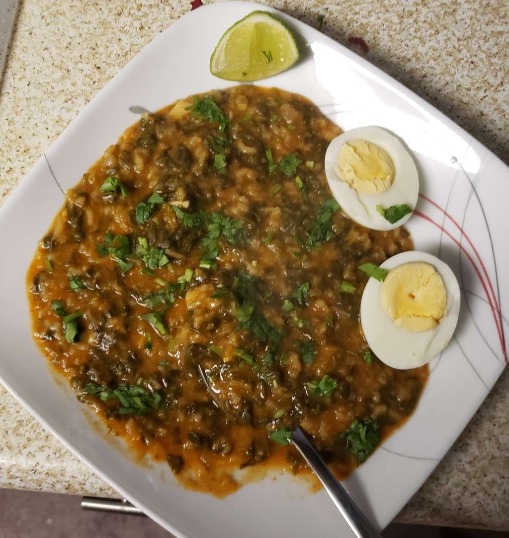 Spinach dal rice with eggs