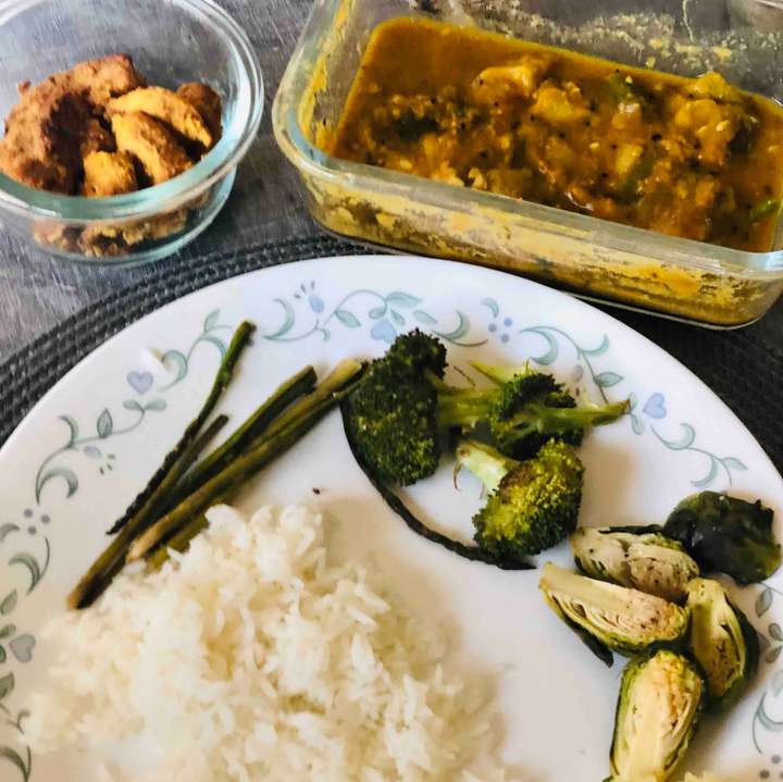 Lunch chicken , veggies and lentils