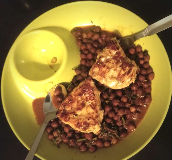 Pan seared chicken on channa masala