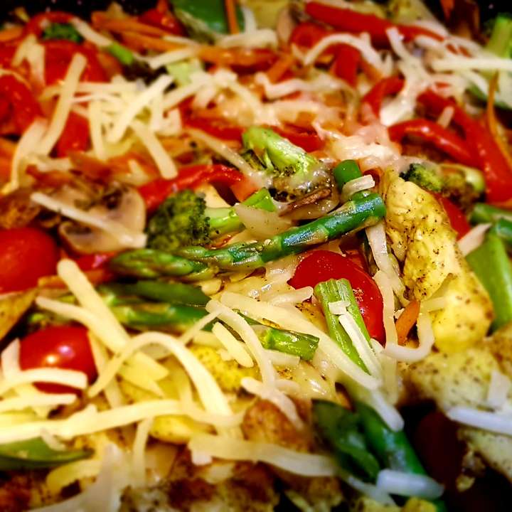CheesyChickenwithairfriedVeggies