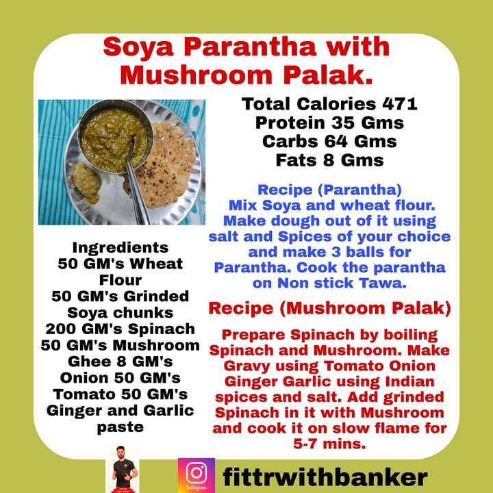 Soya Parantha with Mushroom Palak