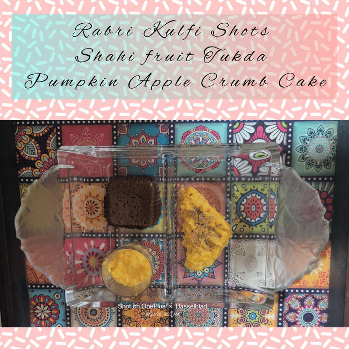 🍨Rabri Kulfi Shots/ Shahi Fruit Tukda/ Pumpkin Apple Crumb Cake 🍮 total 197 Kcal