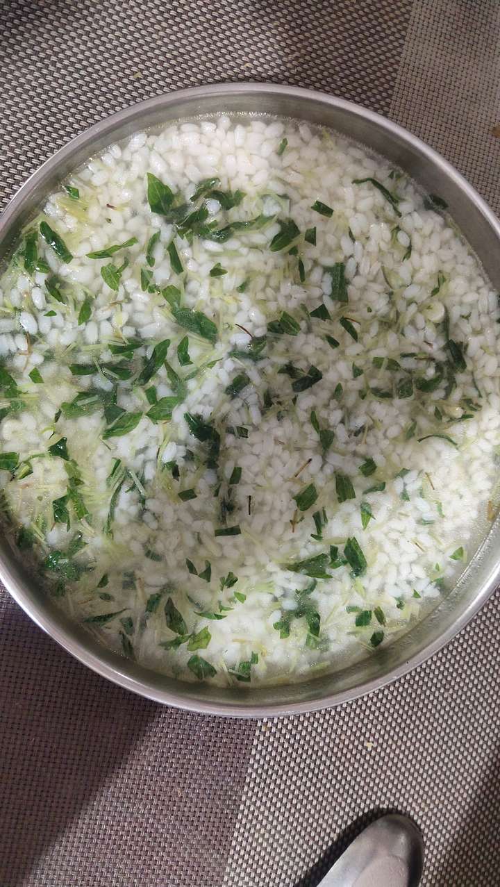 Tempered Rice porridge with microgreens