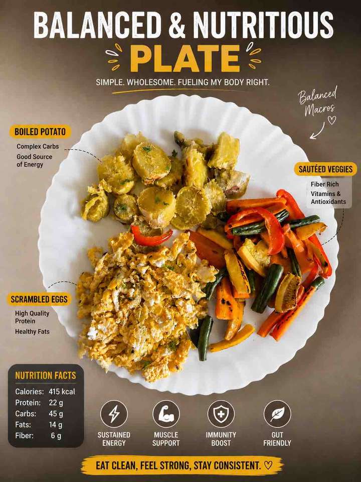 🍳 Scrambled Eggs, Sweet Potato & Sautéed Veggies Plate 🥗