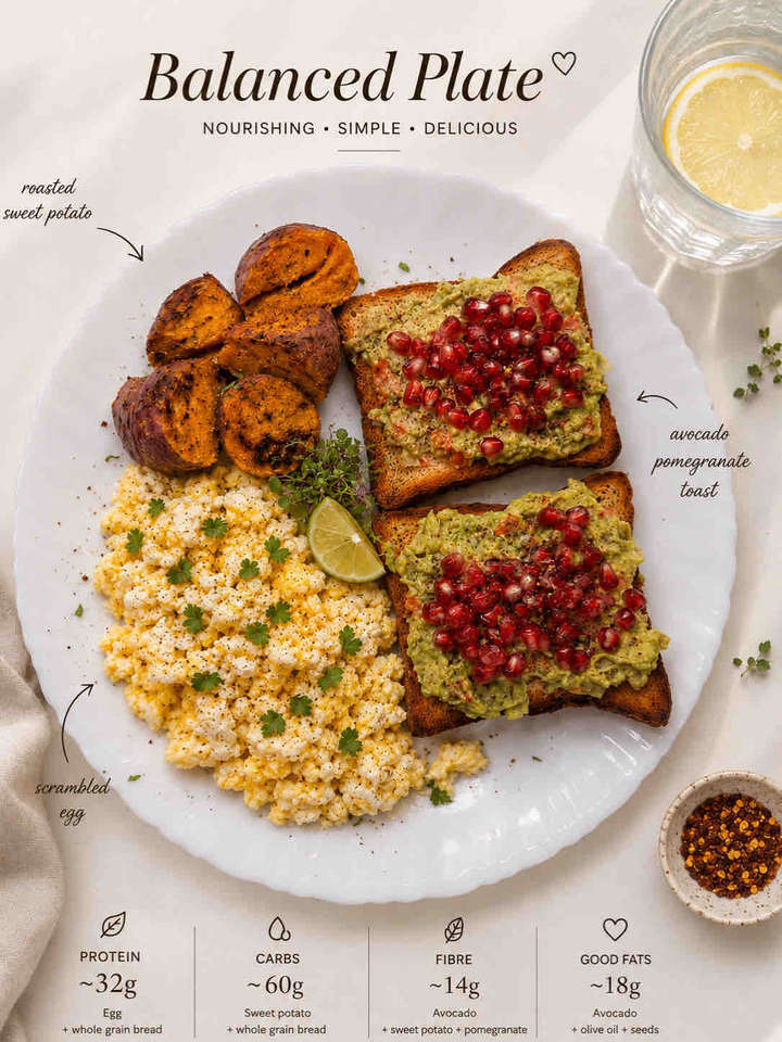 Sweet Potato, Scrambled Egg & Avocado Protein Plate