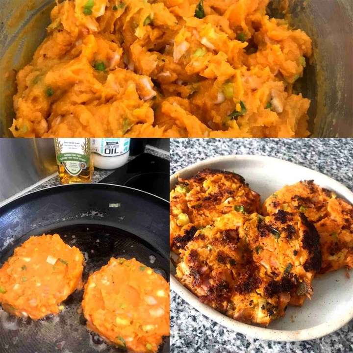 Sweet potato bacon cakes
