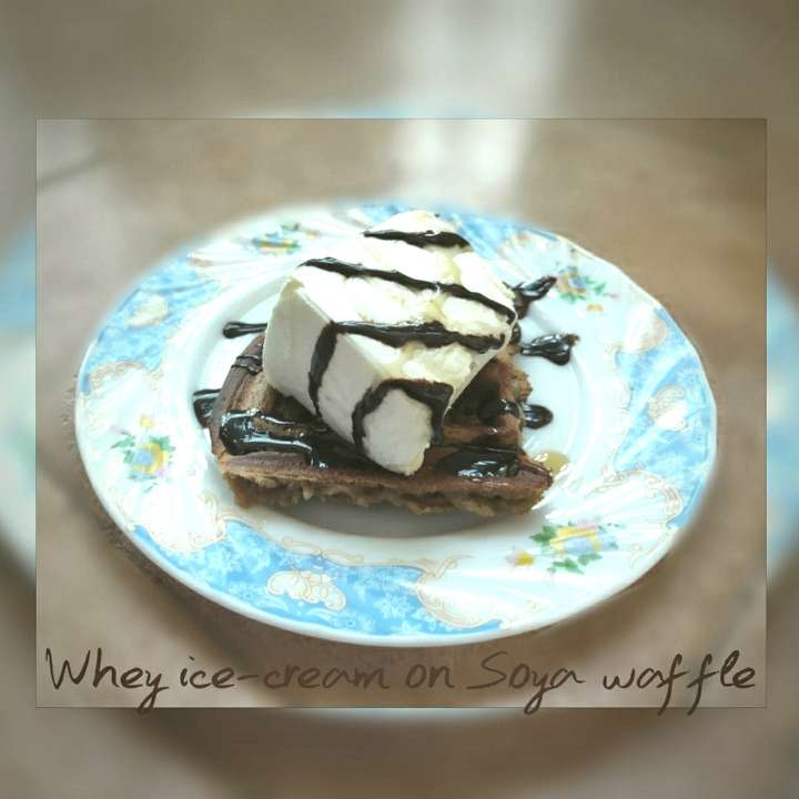 whey ice cream on soya waffles 