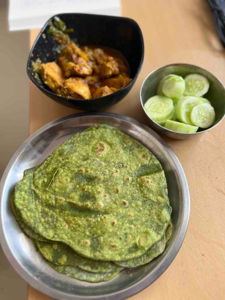 Chicken curry and Palak paratha
