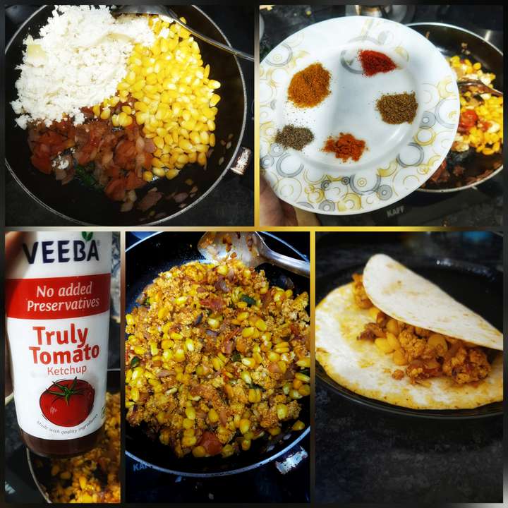 Paneer and corn wheat tortilla wrap 