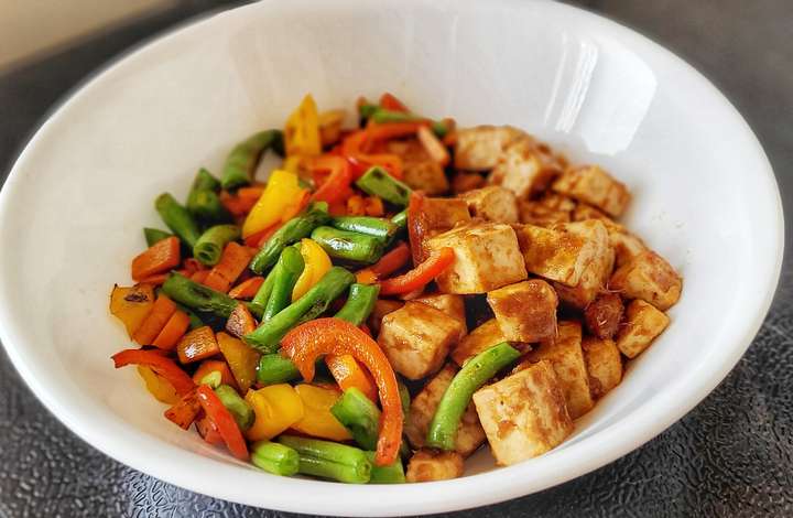 Thai Peanut Butter marinated Tofu Stir fry with Veggies