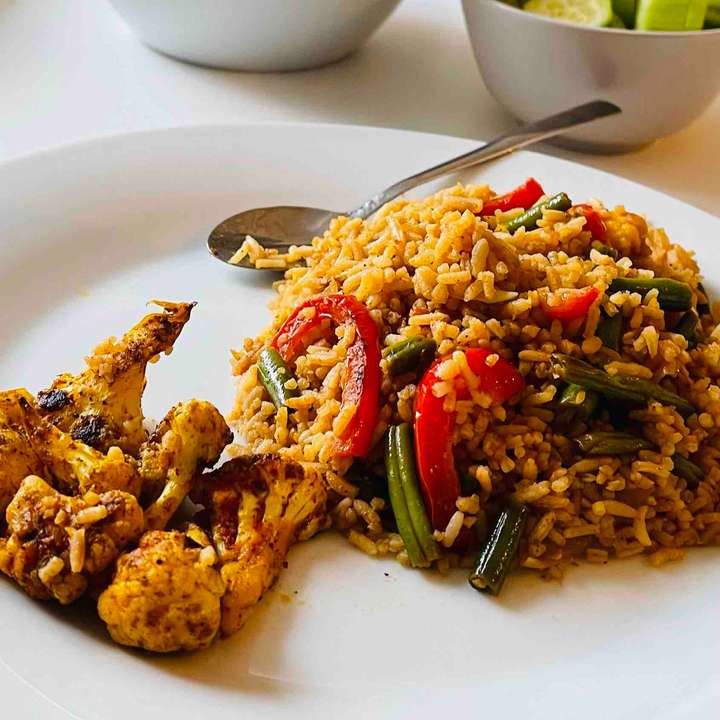 schezwan fried rice and cauliflower fry