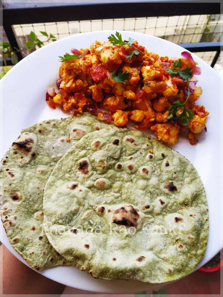 Spinach Phulka and Paneer Bhurji