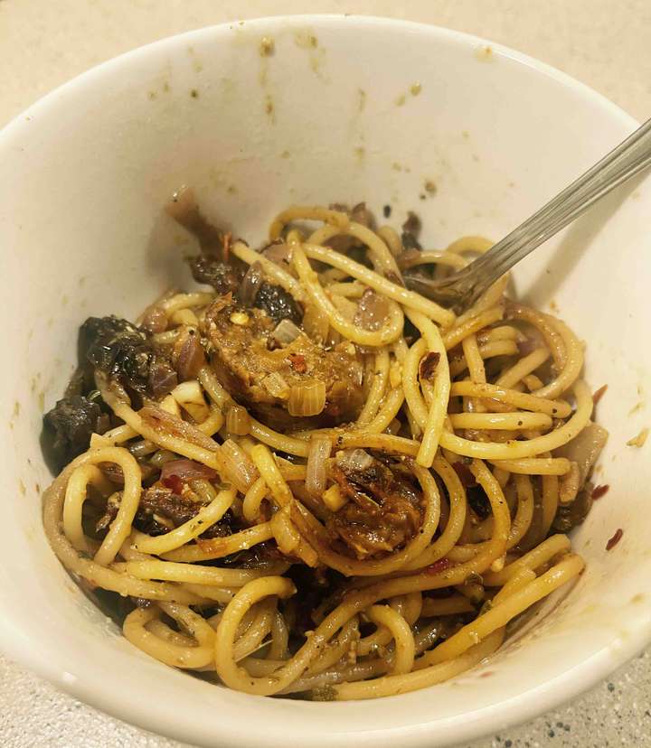 Pasta with plant based Italian sausage