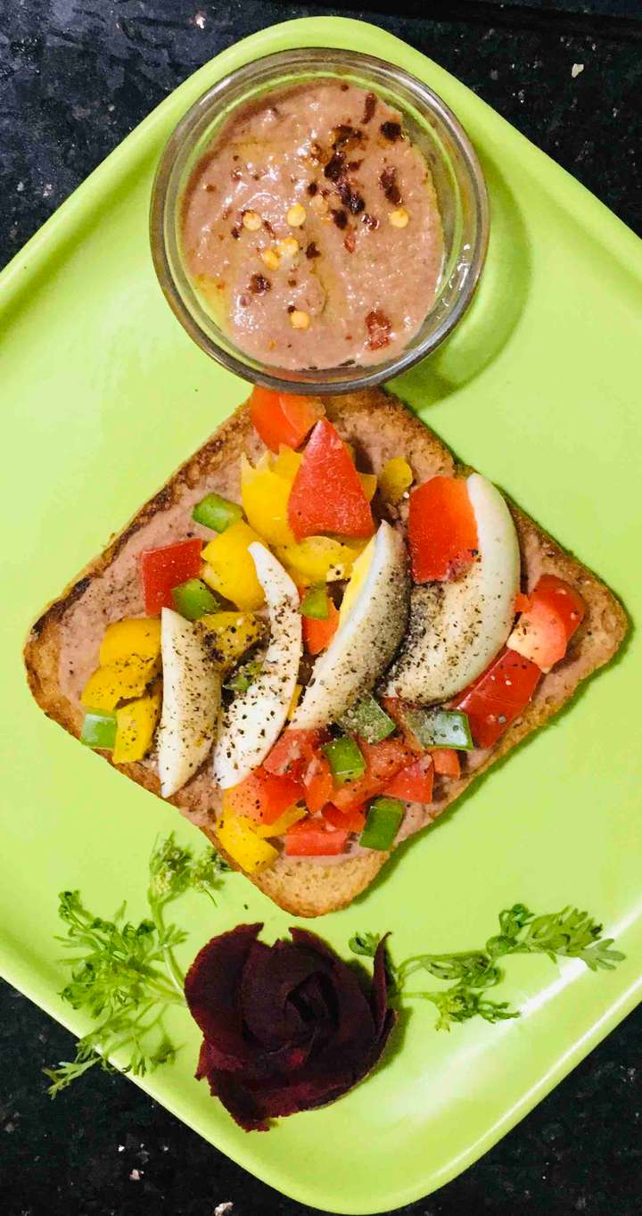 Toast with hummus spread 