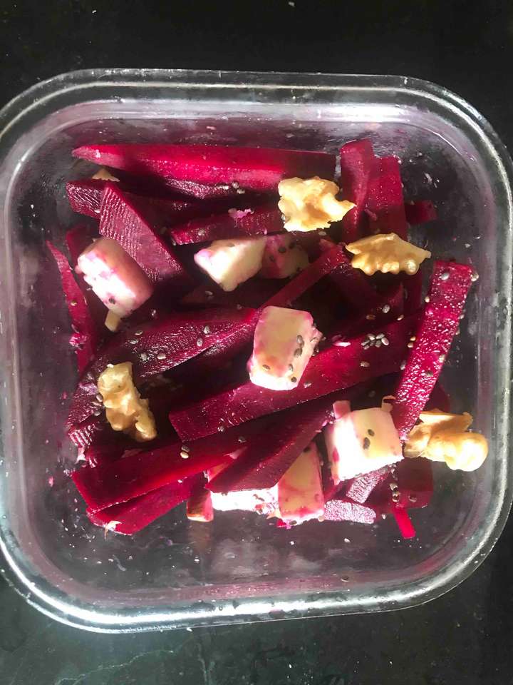Beetroot cheese and nuts salad