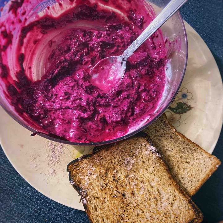 Beetroot raita woth bread slice !!