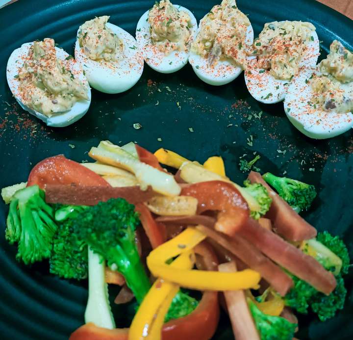 Deviled Eggs with Sauteed Veggies