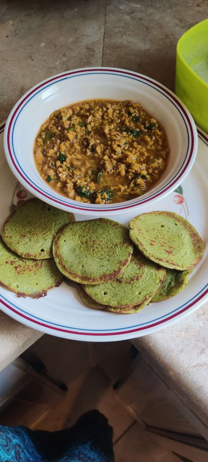 Broccoli Dosa with Soy Granules sambar