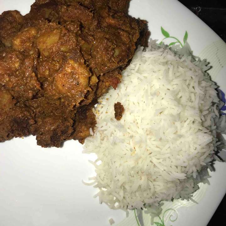 Prawn dum alu served with steam rice