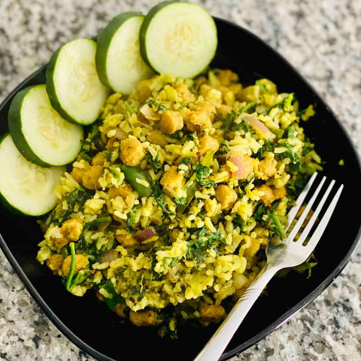 soya chunks and spinach pulav 