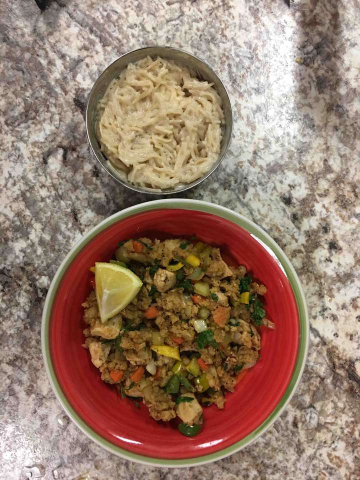 Poha with chicken and low calorie vermicelli sweet