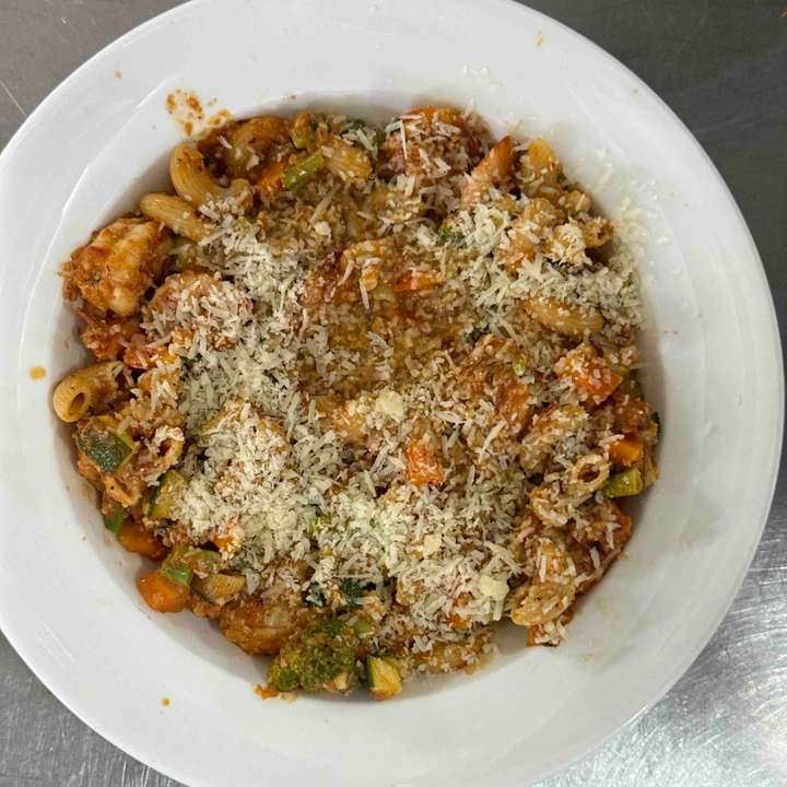 macaroni and Prawns cooked in tomato concasse
