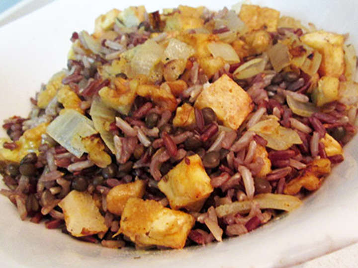 Rice with Kali Masoor daal and Tofu