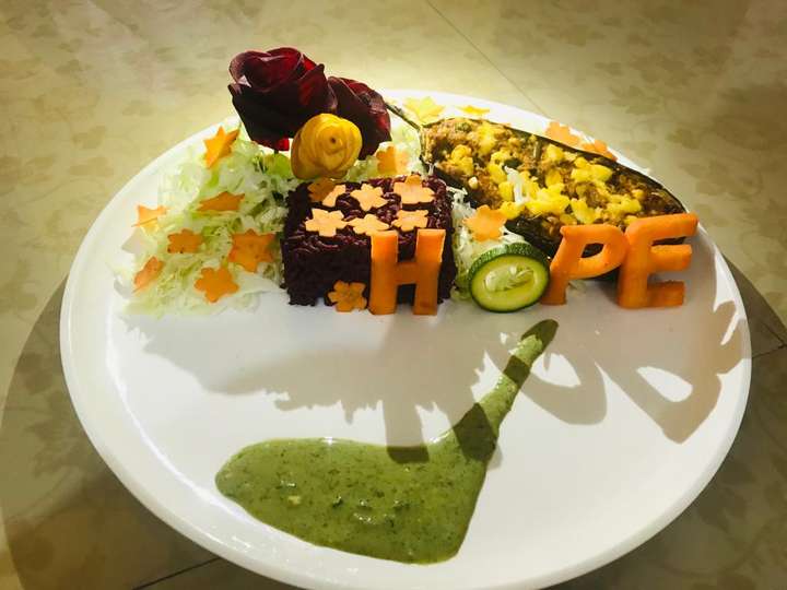 Paneer Stuffed Eggplant with Beetroot rice #Hope