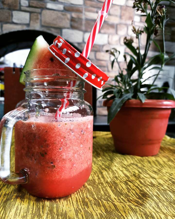 Minty Watermelon with basil seeds