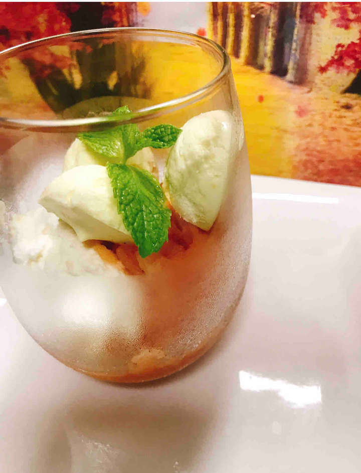 Chamomile melon granita & sorbet with lemon yogurt mousse.