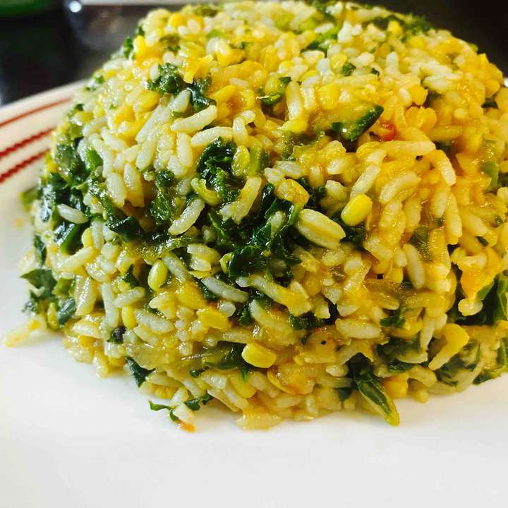 Moong dal with kale rice 