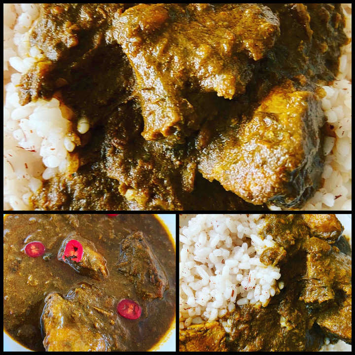 Matta Rice with spinach chicken curry 