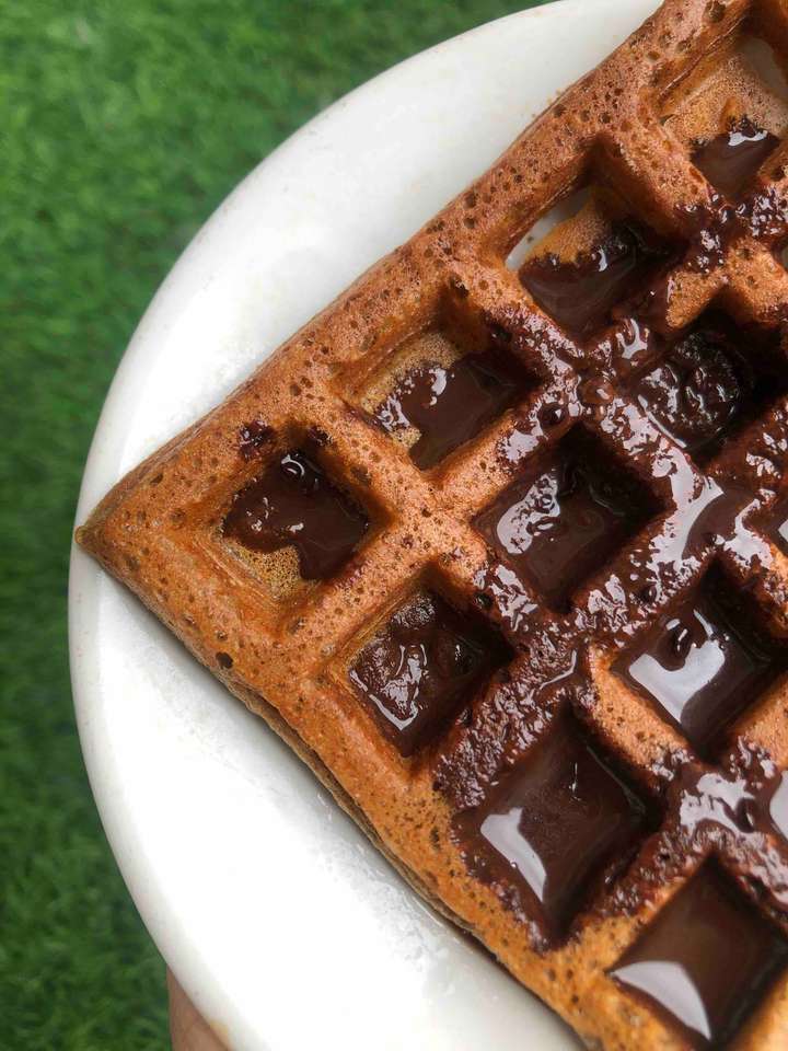 Waffle with melted chocolate 