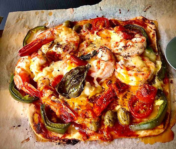 Shrimp overload pizza