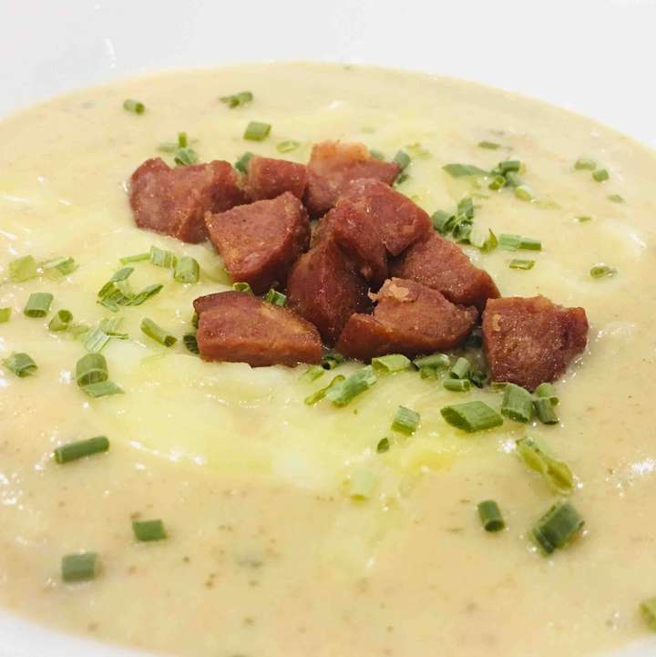 Cream of Cauliflower Soup with Chorizo & Chives