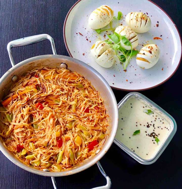 hassle back eggs and tomato vermicelli 