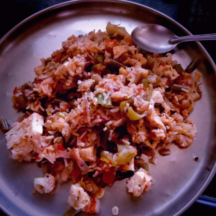 Herbed rice with Paneer