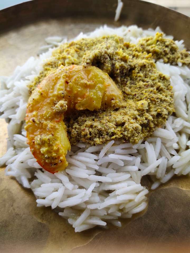 Steamed mustard prawn