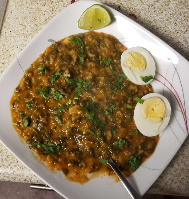 Spinach dal rice with eggs